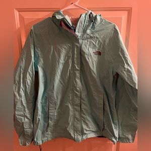 Women’s Large North Face Rain Jacket. Turquoise Blue.